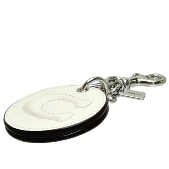 COACH Chalk White Signature Leather Mirror Bag Charm - Picture 6 of 7